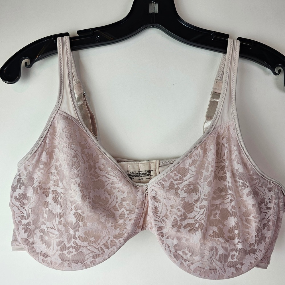 Bali Womens 40C‎ Bra Nude Beige Lace Minimizer Underwire Lined Bra Style 3385